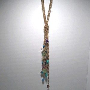 Long Knotted Gemstone Necklace